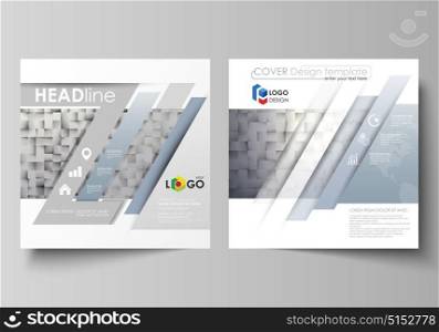 Business templates for square design brochure, magazine, flyer, booklet or annual report. Leaflet cover, abstract vector layout. Pattern made from squares, gray background in geometrical style.. Business templates for square design brochure, magazine, flyer, booklet or annual report. Leaflet cover, abstract flat layout, easy editable vector. Pattern made from squares, gray background in geometrical style. Simple texture.
