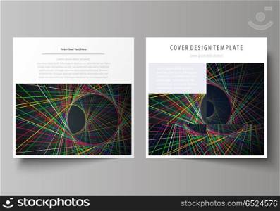 Business templates for square design brochure, magazine, flyer, booklet or annual report. Leaflet cover, abstract vector layout. Bright color lines, colorful beautiful background. Perfect decoration.. Business templates for square design brochure, magazine, flyer, booklet or annual report. Leaflet cover, abstract flat layout, easy editable vector. Bright color lines, colorful beautiful background. Perfect decoration.