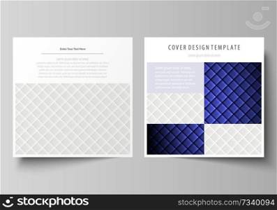 Business templates for square design brochure, magazine, flyer, booklet or annual report. Leaflet cover, abstract flat layout, easy editable vector. Shiny fabric, rippled texture, white and blue color silk, colorful vintage style background.. Business templates for square design brochure, magazine, flyer, booklet, annual report. Leaflet cover, vector layout. Shiny fabric, rippled texture, white and blue color silk, vintage style background