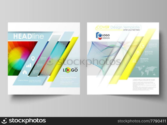 Business templates for square design brochure, magazine, flyer, booklet or annual report. Leaflet cover, abstract flat layout, easy editable vector. Colorful design with overlapping geometric shapes and waves forming abstract beautiful background.. Business templates for square brochure, flyer, booklet, annual report. Leaflet cover, flat vector layout. Colorful design, overlapping geometric shapes and waves forming abstract beautiful background.