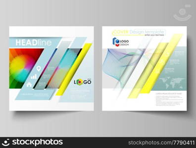 Business templates for square design brochure, magazine, flyer, booklet or annual report. Leaflet cover, abstract flat layout, easy editable vector. Colorful design with overlapping geometric shapes and waves forming abstract beautiful background.. Business templates for square brochure, flyer, booklet, annual report. Leaflet cover, flat vector layout. Colorful design, overlapping geometric shapes and waves forming abstract beautiful background.