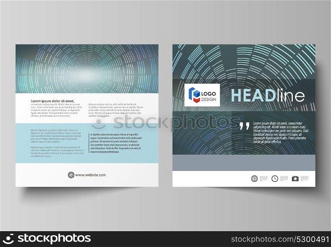 Business templates for square design brochure, magazine, flyer, booklet or report. Leaflet cover, abstract layout, easy editable vector. Technology background in geometric style made from circles.. Business templates for square design brochure, magazine, flyer, booklet or report. Leaflet cover, abstract layout, easy editable vector. Technology background in geometric style made from circles