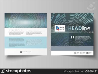Business templates for square design brochure, magazine, flyer, booklet or report. Leaflet cover, abstract layout, easy editable vector. Technology background in geometric style made from circles.. Business templates for square design brochure, magazine, flyer, booklet or report. Leaflet cover, abstract layout, easy editable vector. Technology background in geometric style made from circles