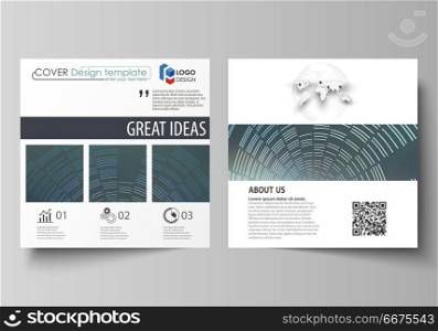 Business templates for square design brochure, magazine, flyer, booklet or report. Leaflet cover, abstract layout, easy editable vector. Technology background in geometric style made from circles.. Business templates for square design brochure, magazine, flyer, booklet or annual report. Leaflet cover, abstract flat layout, easy editable vector. Technology background in geometric style made from circles.
