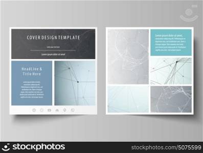 Business templates for square design brochure, magazine, flyer, booklet or report. Leaflet cover, vector layout. Chemistry pattern, connecting lines and dots, molecule structure, medical DNA research.. Business templates for square design brochure, magazine, flyer, booklet or annual report. Leaflet cover, abstract flat layout, easy editable vector. Chemistry pattern, connecting lines and dots, molecule structure, scientific medical DNA research.