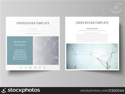 Business templates for square design brochure, magazine, flyer, booklet or report. Leaflet cover, vector layout. Chemistry pattern, connecting lines and dots, molecule structure, medical DNA research.. Business templates square design brochure, magazine, flyer, booklet or report. Leaflet cover, vector layout. Chemistry pattern, connecting lines and dots, molecule structure, medical DNA research.