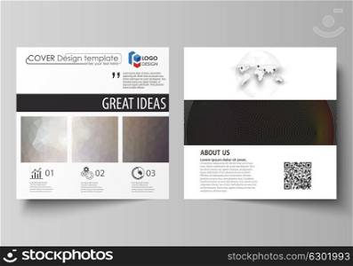 Business templates for square design brochure, magazine, flyer, booklet or report. Leaflet cover, vector layout. Dark color triangles and colorful circles. Abstract polygonal style modern background. Business templates for square design brochure, magazine, flyer, booklet or report. Leaflet cover, vector layout. Dark color triangles and colorful circles. Abstract polygonal style modern background.