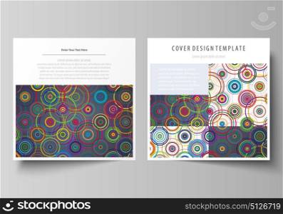 Business templates for square design brochure, magazine, flyer, booklet, report. Leaflet cover, abstract flat layout. Bright color background in minimalist style made from colorful circles.. Business templates for square design brochure, magazine, flyer, booklet or annual report. Leaflet cover, abstract flat layout, easy editable vector. Bright color background in minimalist style made from colorful circles.