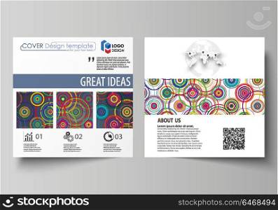 Business templates for square design brochure, magazine, flyer, booklet, report. Leaflet cover, abstract flat layout. Bright color background in minimalist style made from colorful circles.. Business templates for square design brochure, magazine, flyer, booklet or annual report. Leaflet cover, abstract flat layout, easy editable vector. Bright color background in minimalist style made from colorful circles.