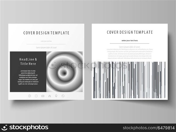 Business templates for square design brochure, magazine, flyer, booklet, report. Leaflet cover, abstract vector layout. Simple monochrome geometric pattern. Minimalistic background. Gray color shapes.. Business templates for square design brochure, magazine, flyer, booklet or annual report. Leaflet cover, abstract flat layout, easy editable vector. Simple monochrome geometric pattern. Minimalistic background. Gray color shapes.