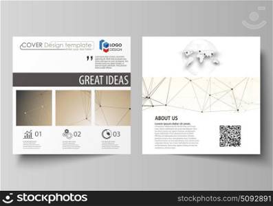 Business templates for square design brochure, magazine, flyer, booklet, report. Leaflet cover, vector layout. Technology, science, medical concept. Golden dots and lines, digital style. Lines plexus.. Business templates for square design brochure, magazine, flyer, booklet or annual report. Leaflet cover, abstract flat layout, easy editable vector. Technology, science, medical concept. Golden dots and lines, cybernetic digital style. Lines plexus.