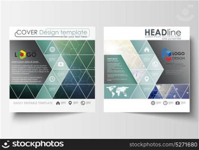 Business templates for square design brochure, magazine, flyer, booklet, report. Leaflet cover, vector layout. Chemistry pattern, hexagonal molecule structure. Medicine, science, technology concept.. Business templates for square design brochure, magazine, flyer, booklet, report. Leaflet cover, vector layout. Chemistry pattern, hexagonal molecule structure. Medicine, science or technology concept
