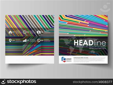 Business templates for square design brochure, magazine, flyer. Leaflet cover, abstract vector layout. Bright color lines, colorful style with geometric shapes forming beautiful minimalist background.. Business templates for square design brochure, magazine, flyer, booklet or annual report. Leaflet cover, abstract flat layout, easy editable vector. Bright color lines, colorful style with geometric shapes forming beautiful minimalist background.