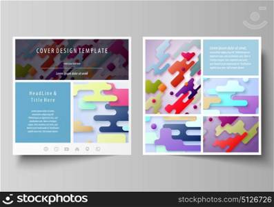 Business templates for square design brochure, magazine, flyer. Leaflet cover, abstract vector layout. Colorful minimalist backdrop with geometric shapes forming beautiful minimalistic background.. Business templates for square design brochure, magazine, flyer, booklet or annual report. Leaflet cover, abstract flat layout, easy editable vector. Bright color lines and dots, colorful minimalist backdrop with geometric shapes forming beautiful minimalistic background.