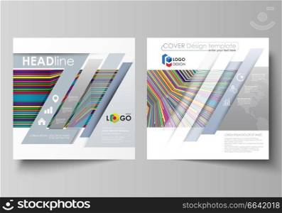Business templates for square design brochure, magazine, flyer. Leaflet cover, abstract vector layout. Bright color lines, colorful style with geometric shapes forming beautiful minimalist background. Business templates for square design brochure, magazine, flyer. Leaflet cover, abstract vector layout. Bright color lines, colorful style with geometric shapes forming beautiful minimalist background.