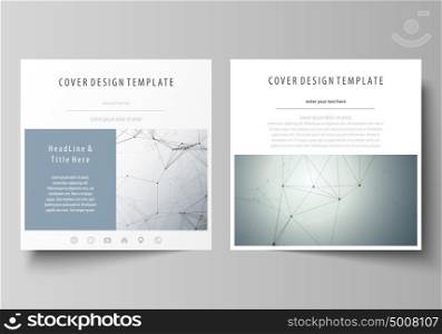 Business templates for square design brochure, magazine, flyer. Leaflet cover, vector layout. Genetic and chemical compounds. Atom, DNA and neurons. Medicine, chemistry concept. Geometric background.. Business templates for square design brochure, magazine, flyer, booklet or annual report. Leaflet cover, abstract flat layout, easy editable vector. Genetic and chemical compounds. Atom, DNA and neurons. Medicine, chemistry, science or technology concept. Geometric background.