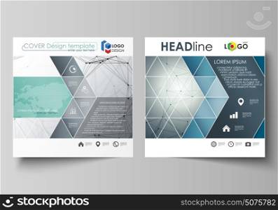 Business templates for square design brochure, magazine, flyer. Leaflet cover, vector layout. Genetic and chemical compounds. Atom, DNA and neurons. Medicine, chemistry concept. Geometric background.. Business templates for square design brochure, magazine, flyer, booklet or annual report. Leaflet cover, abstract flat layout, easy editable vector. Genetic and chemical compounds. Atom, DNA and neurons. Medicine, chemistry, science or technology concept. Geometric background.
