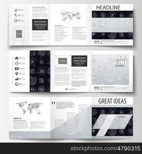 Business templates for square tri fold brochures. Leaflet cover, flat layout, easy editable vector. High tech design, connecting system. Science and technology concept. Futuristic abstract background