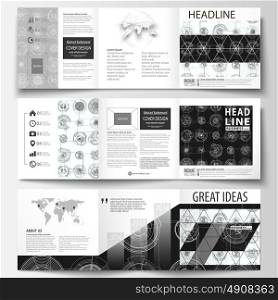 Business templates for square tri fold brochures. Leaflet cover, flat layout, easy editable vector. High tech design, connecting system. Science and technology concept. Futuristic abstract background.. Business templates for square tri fold brochures. Leaflet cover, flat layout, easy editable vector. High tech design, connecting system. Science and technology concept. Futuristic abstract background
