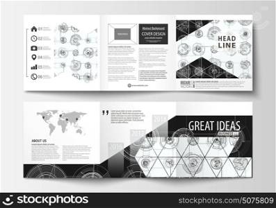 Business templates for square tri fold brochures. Leaflet cover, flat layout, easy editable vector. High tech design, connecting system. Science and technology concept. Futuristic abstract background.. Business templates for square tri fold brochures. Leaflet cover, flat layout, easy editable vector. High tech design, connecting system. Science and technology concept. Futuristic abstract background
