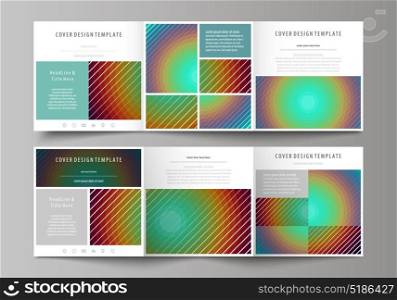 Business templates for tri fold square brochures. Leaflet cover, abstract vector layout. Minimalistic design with circles, diagonal lines. Geometric shapes forming beautiful retro background.. Set of business templates for tri fold square design brochures. Leaflet cover, abstract flat layout, easy editable vector. Minimalistic design with circles, diagonal lines. Geometric shapes forming beautiful retro background.