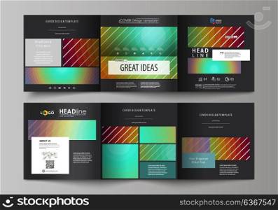 Business templates for tri fold square brochures. Leaflet cover, abstract vector layout. Minimalistic design with circles, diagonal lines. Geometric shapes forming beautiful retro background.. Set of business templates for tri fold square design brochures. Leaflet cover, abstract flat layout, easy editable vector. Minimalistic design with circles, diagonal lines. Geometric shapes forming beautiful retro background.