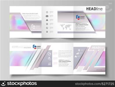 Business templates for tri fold square design brochures. Leaflet cover, abstract vector layout. Hologram, background in pastel colors, holographic effect. Blurred colorful pattern, futuristic texture.. Business templates for tri fold square design brochures. Leaflet cover, abstract vector layout. Hologram, background in pastel colors, holographic effect. Blurred colorful pattern, futuristic texture