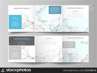 Business templates for tri fold square design brochures. Leaflet cover, abstract vector layout. Chemistry pattern, connecting lines and dots, molecule structure on white, geometric graphic background.. Set of business templates for tri fold square design brochures. Leaflet cover, abstract flat layout, easy editable vector. Chemistry pattern, connecting lines and dots, molecule structure on white, geometric graphic background.