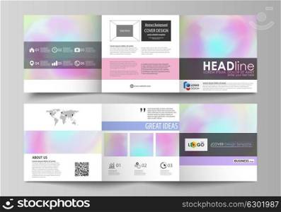 Business templates for tri fold square design brochures. Leaflet cover, abstract vector layout. Hologram, background in pastel colors, holographic effect. Blurred colorful pattern, futuristic texture. Business templates for tri fold square design brochures. Leaflet cover, abstract vector layout. Hologram, background in pastel colors, holographic effect. Blurred colorful pattern, futuristic texture.