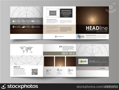 Business templates for tri fold square design brochures. Leaflet cover, abstract vector layout. Alchemical theme. Fractal art background. Sacred geometry. Mysterious relaxation pattern.. Set of business templates for tri fold square design brochures. Leaflet cover, abstract flat layout, easy editable vector. Alchemical theme. Fractal art background. Sacred geometry. Mysterious relaxation pattern.