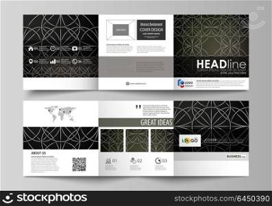 Business templates for tri fold square design brochures. Leaflet cover, flat layout, easy editable vector. Celtic pattern. Abstract ornament, geometric vintage texture, medieval classic ethnic style.. Set of business templates for tri fold square design brochures. Leaflet cover, abstract flat layout, easy editable vector. Celtic pattern. Abstract ornament, geometric vintage texture, medieval classic ethnic style.