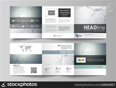 Business templates for tri fold square design brochures. Leaflet cover, vector layout. Genetic and chemical compounds. Atom, DNA and neurons. Medicine, chemistry, science concept. Geometric background. Set of business templates for tri fold square design brochures. Leaflet cover, abstract flat layout, easy editable vector. Genetic and chemical compounds. Atom, DNA and neurons. Medicine, chemistry, science or technology concept. Geometric background.
