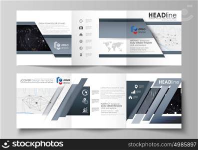 Business templates for tri fold square design brochures. Leaflet cover, vector layout. Abstract infographic background in minimalist style made from lines, symbols, charts, other elements.. Set of business templates for tri fold square design brochures. Leaflet cover, abstract flat layout, easy editable vector. Abstract infographic background in minimalist style made from lines, symbols, charts, diagrams and other elements.