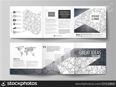 Business templates for tri fold square design brochures. Leaflet cover, vector layout. Chemistry pattern, molecular texture, polygonal molecule structure, cell. Medicine, science, microbiology concept. Set of business templates for tri fold square design brochures. Leaflet cover, abstract flat layout, easy editable vector. Chemistry pattern, molecular texture, polygonal molecule structure, cell. Medicine, science, microbiology concept.