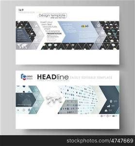 Business templates in HD format for presentation slides. Easy editable abstract vector layouts in flat design. Abstract soft color dots with illusion of depth and perspective, dotted technology background. Multicolored particles, modern pattern, elegant texture, vector design.