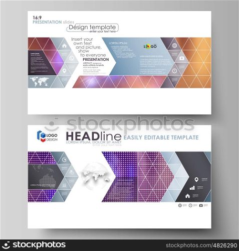 Business templates in HD format for presentation slides. Easy editable abstract vector layouts in flat design. Bright color colorful design, beautiful futuristic background.