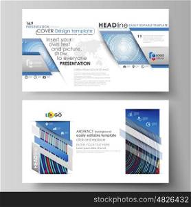 Business templates in HD format for presentation slides. Easy editable abstract vector layouts in flat design. Blue color background in minimalist style made from colorful circles.. Business templates in HD format for presentation slides. Easy editable abstract vector layouts in flat design. Blue color background in minimalist style made from colorful circles