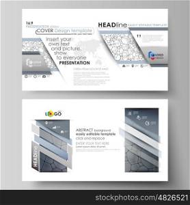 Business templates in HD format for presentation slides. Easy editable abstract vector layouts in flat design. Chemistry pattern, molecular texture, polygonal molecule structure, cell. Medicine, science, microbiology concept.