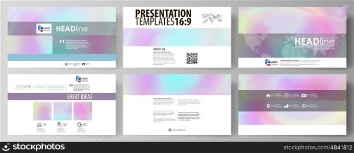 Business templates in HD format for presentation slides. Easy editable abstract vector layouts in flat design. Hologram, background in pastel colors with holographic effect. Blurred colorful pattern, futuristic surreal texture.