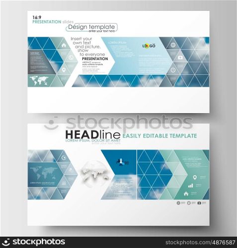 Business templates in HD format for presentation slides. Easy editable abstract blue layouts in flat design, vector illustration