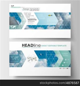 Business templates in HD format for presentation slides. Easy editable abstract blue layouts in flat design, vector illustration
