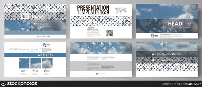 Business templates in HD format for presentation slides. Easy editable abstract layouts in flat design, vector illustration. Blue color pattern with rhombuses, abstract design geometrical vector background. Simple modern stylish texture.
