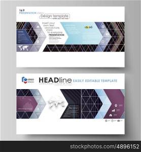 Business templates in HD format for presentation slides. Easy editable abstract vector layouts in flat design. Abstract polygonal background with hexagons, illusion of depth and perspective. Black color geometric design, hexagonal geometry.
