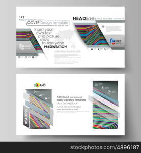 Business templates in HD format for presentation slides. Easy editable abstract vector layouts in flat design. Bright color lines, colorful style with geometric shapes forming beautiful minimalist background.