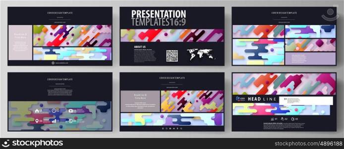 Business templates in HD format for presentation slides. Easy editable abstract vector layouts in flat design. Bright color lines and dots, colorful minimalist backdrop with geometric shapes forming beautiful minimalistic background.