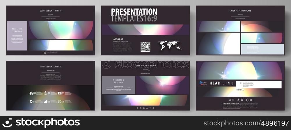 Business templates in HD format for presentation slides. Easy editable abstract vector layouts in flat design. Retro style, mystical Sci-Fi background. Futuristic trendy design.