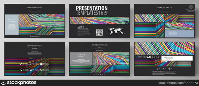 Business templates in HD format for presentation slides. Easy editable abstract vector layouts in flat design. Bright color lines, colorful style with geometric shapes forming beautiful minimalist background.. Business templates in HD format for presentation slides. Easy editable abstract vector layouts in flat design. Bright color lines, colorful style with geometric shapes, beautiful minimalist background