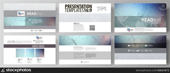 Business templates in HD format for presentation slides. Easy editable abstract vector layouts in flat design. Compounds lines and dots. Big data visualization in minimal style. Graphic communication background.. Business templates in HD format for presentation slides. Abstract vector layouts in flat design. Compounds lines and dots. Big data visualization in minimal style. Graphic communication background.