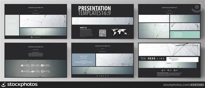 Business templates in HD format for presentation slides. Abstract vector layouts in flat design. Genetic and chemical compounds. DNA and neurons. Medicine, chemistry, science or technology concept.. Business templates in HD format for presentation slides. Easy editable abstract vector layouts in flat design. Genetic and chemical compounds. Atom, DNA and neurons. Medicine, chemistry, science or technology concept. Geometric background.
