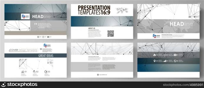 Business templates in HD format for presentation slides. Abstract vector layouts in flat design. DNA and neurons molecule structure. Medicine, science, technology concept. Scalable graphic.. Business templates in HD format for presentation slides. Easy editable abstract vector layouts in flat design. DNA and neurons molecule structure. Medicine, science, technology concept. Scalable graphic.